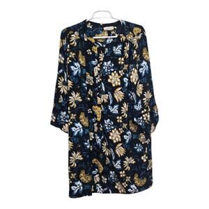 Ann Taylor LOFT Outlet Floral Shirt Dress Navy Button Front Medium
